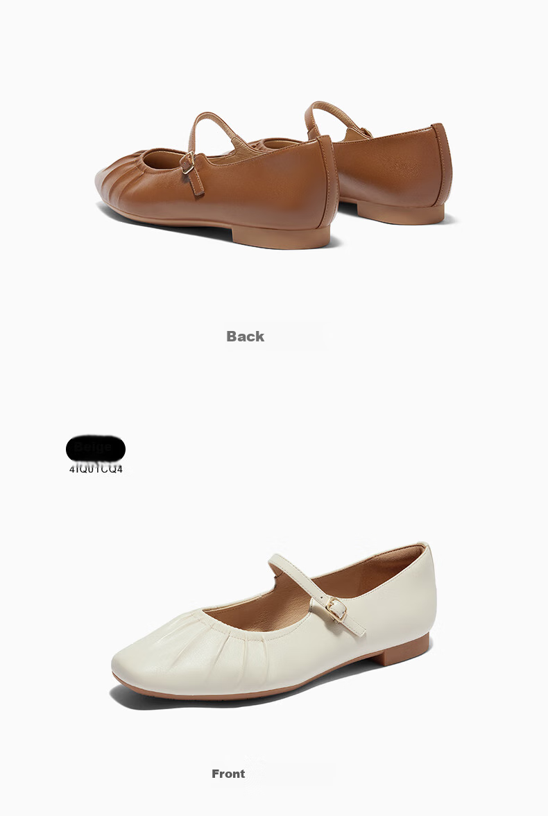 SENDA Mary Jane Shoes for Women, Autumn Style, Same As in Shopping Malls, Soft Upper, Shallow Mouth Flats 4IQ01CQ4 Beige 37 8
