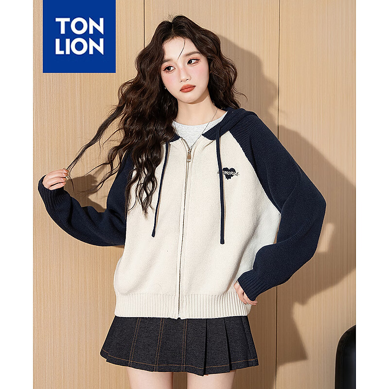 TonLion 2025 Autumn Winter New Women's Hooded Raglan Sleeve Embroidered Knit Cardigan Sweater Jacket