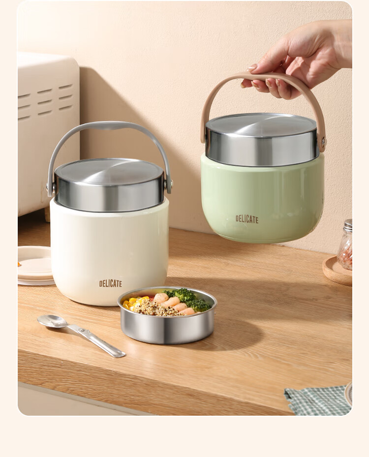 Ymer Double-Layer Insulated Lunch Box, Extra Long Handle, for Office Workers And Students, Self-Operated New Stainless Steel Soup Pot And Bowl 8