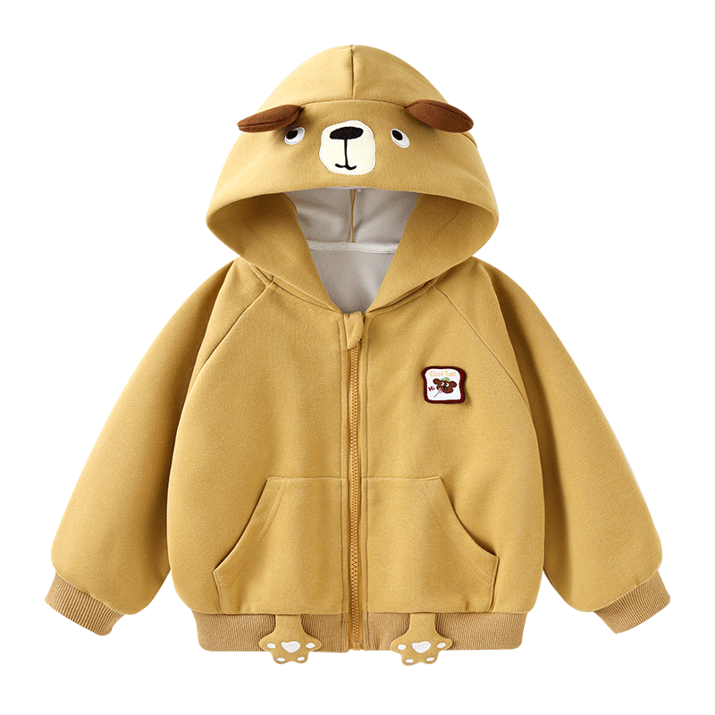 Badibadi Spring And Autumn Infant Boy's Hooded Jacket, Cardigan, Sports Casual Versatile Outerwear, Meishijia Bear, Size 140
