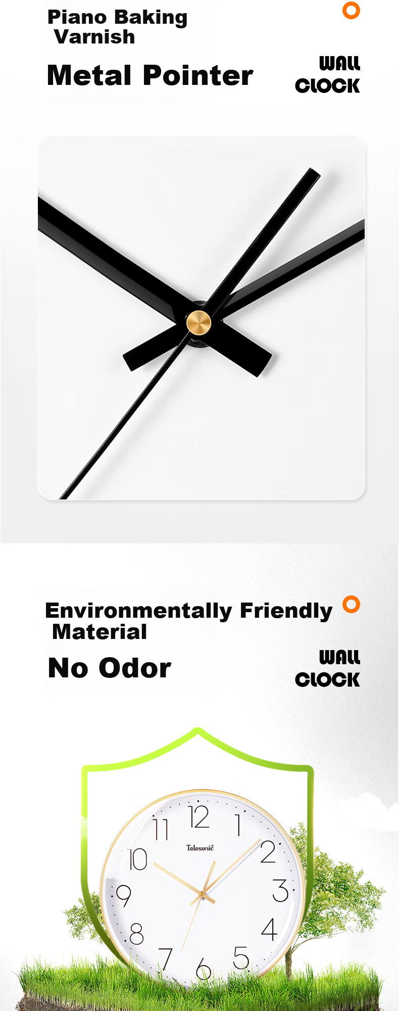 Telesonic Wall Clock, Bedroom Clock, Living Room Clock, Home Large Digital Clock, Fashionable Minimalist Wall-Mounted Clock, Creative Quartz Clock, 36cm 3