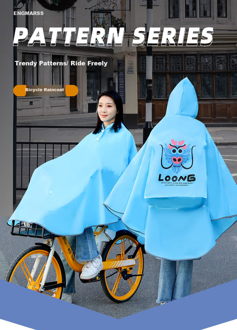 ENGMARSS ENGMARSS Bicycle Raincoat Poncho for Middle School Students And Adults, Men And Women, with Backpack Space - Black Graffiti 1