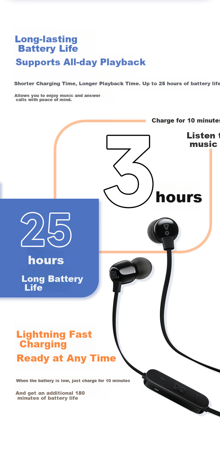 JBL TUNE 135BT Bluetooth Wireless Earphones, Neckband-Style Sports Headphones, Wireless Stereo Headphones Suitable for Apple Devices, Blue 4
