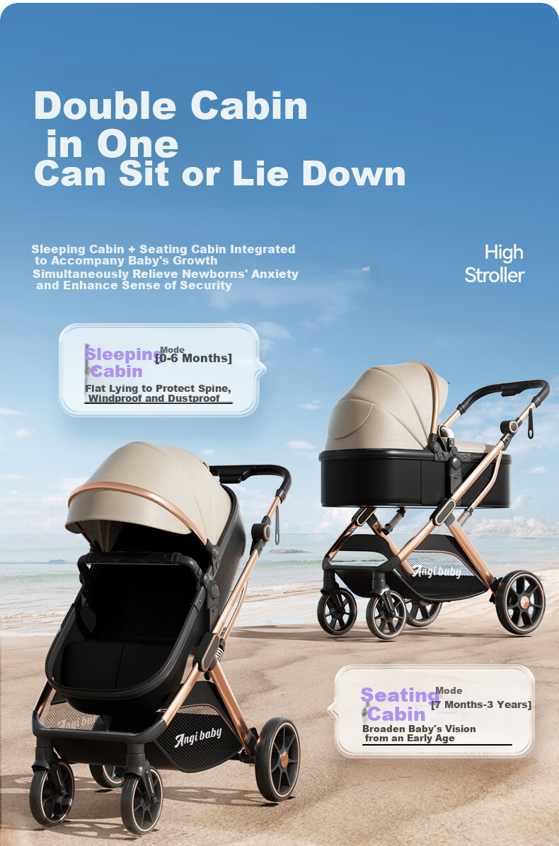 ANGI BABY Stroller: Reclining And Sitting Positions, Lightweight Foldable, High Landscape View, Reversible, Shock-Absorbing, 3C Certified, Suitable for Newborns 3