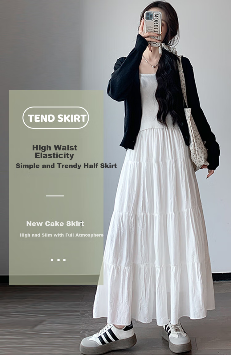 Ziyouxi White Cake Skirt for Women, Spring And Summer 2026 New Style, High-Waisted Long A-Line Skirt, Gentle Loose Puffy Skirt 1