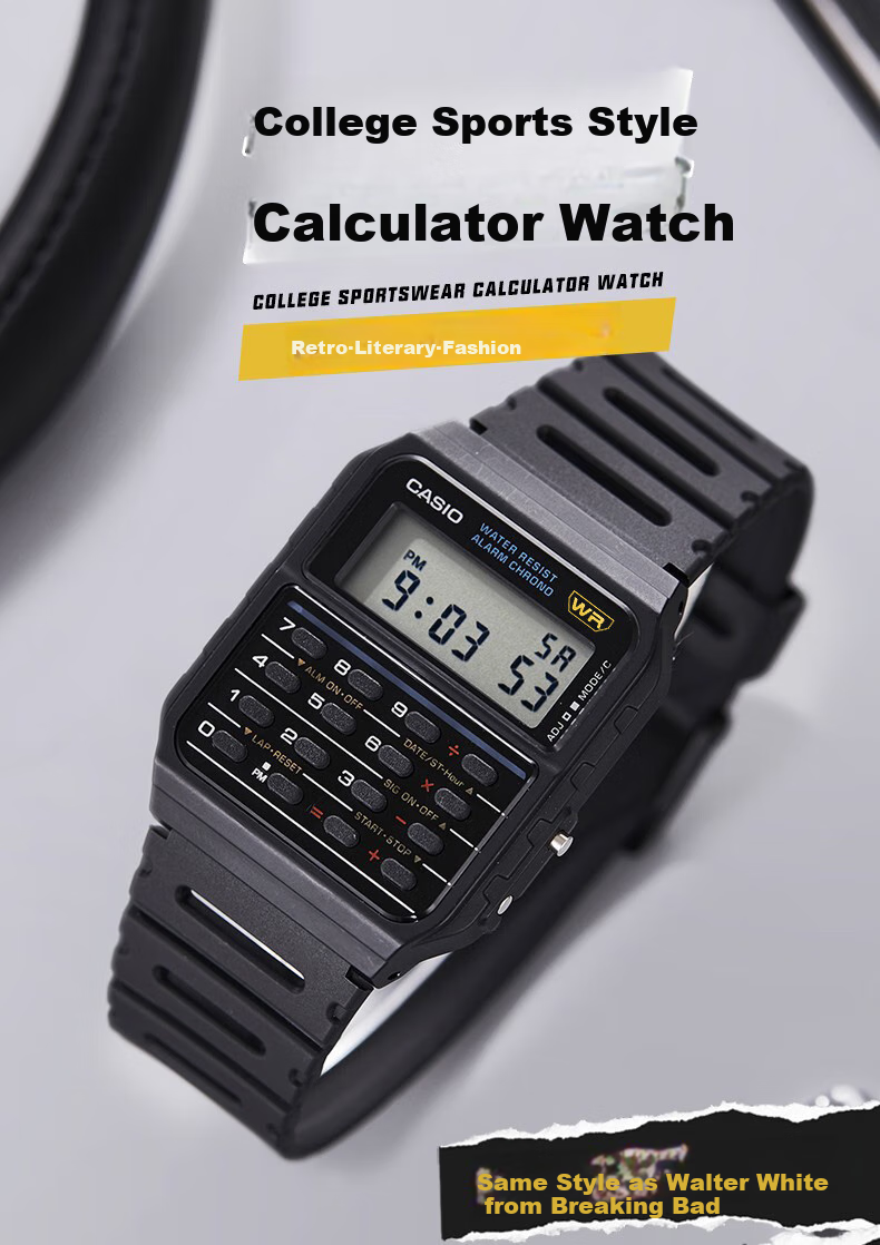 CASIO Watch for Men, Small Square Design, Popular among "Desperate Housewives" Fans And Students, Electronic Calculator Watch for Men And Women, Model CA-53W 1