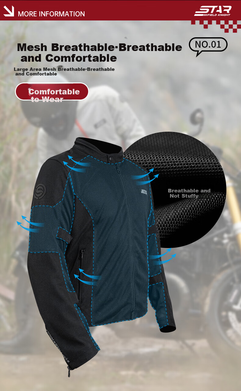 STAR FIELD KNIGHT Motorcycle Riding Jacket for Men, Summer Mesh Breathable Outdoor Motorbike Anti-Fall Top, Gray, Size L 3