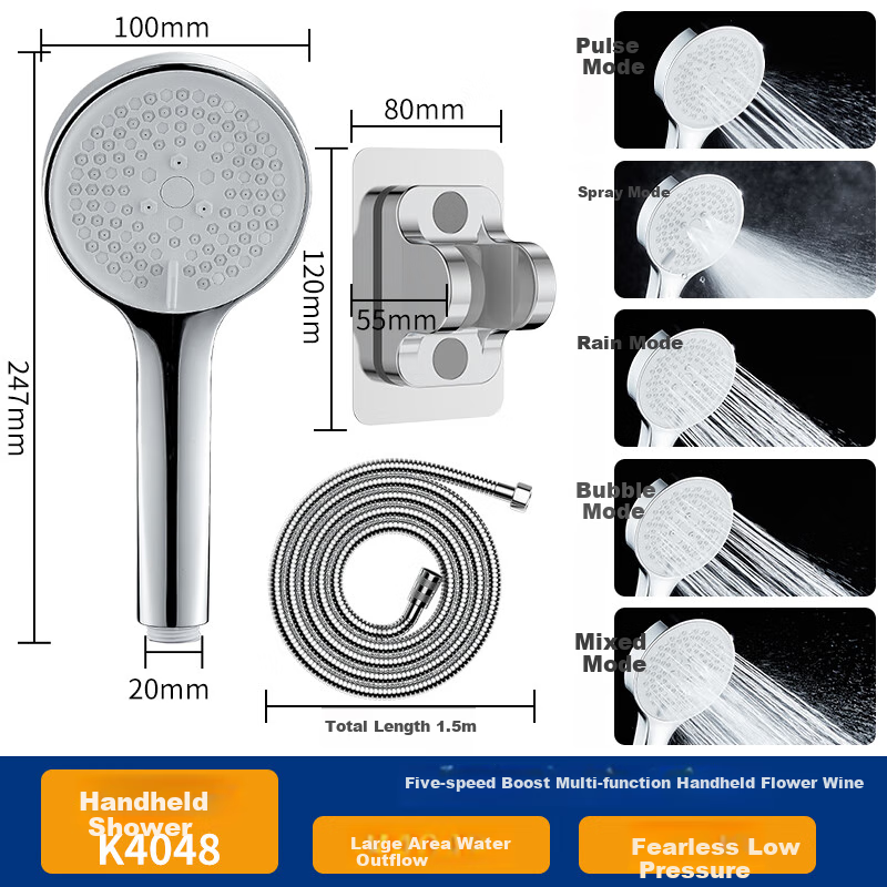 KEGOO High-Pressure Shower Head, Extra Strong Pressurized Handheld Three-Piece Set, Shower Hose, Bathing Handheld Head with Bracket K4048