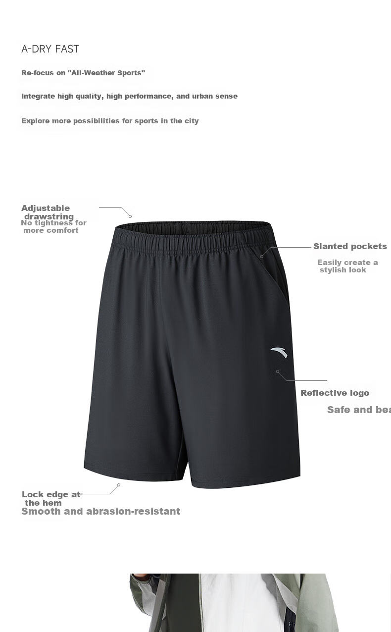 Anta Quick-Dry Woven Hiking Sports Shorts for Men Summer Moisture-Wicking Breathable Running Mountaineering Lightweight Five-Point Pants 3