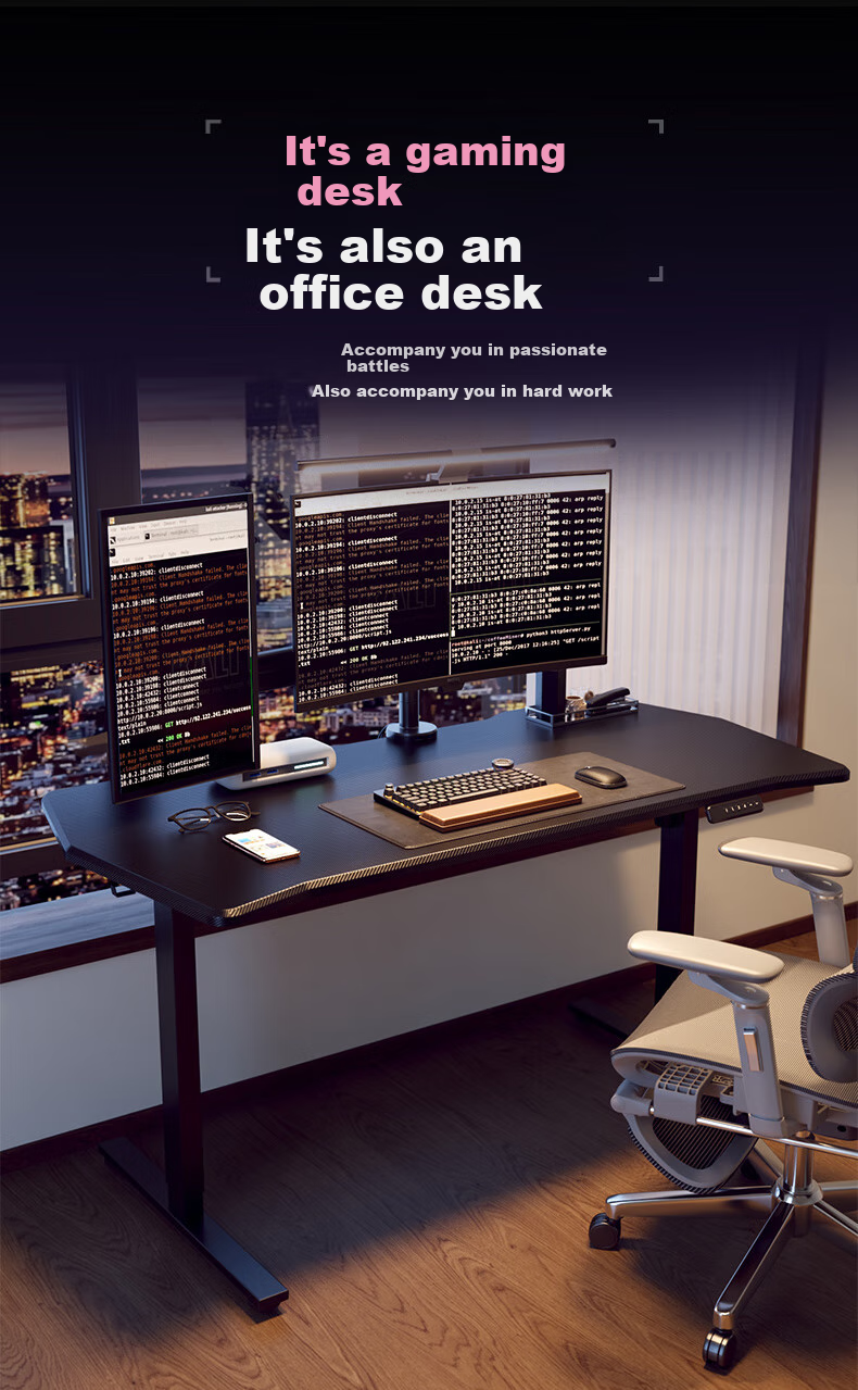 Loctek Black Knight Gaming Desk, Electric Height Adjustable Desk, Computer Office Desk, Carbon Fiber Texture Gaming Board, 1.4M 17