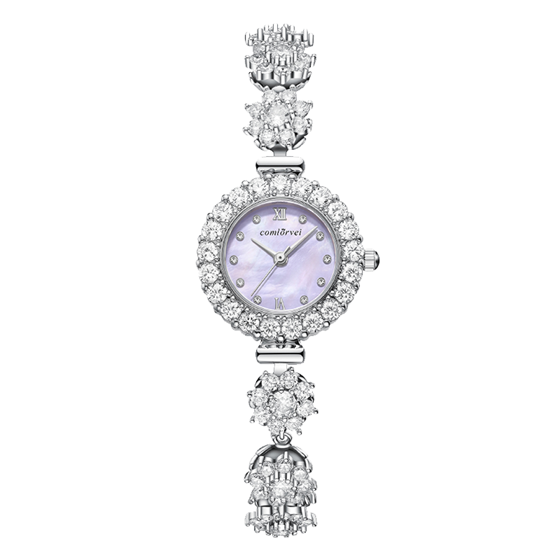 COMLORVEI Rotating Camellia Series, Diamond-Studded Sparkling Sweet Girl Quartz Movement, Mother-Of Dial, Water-Resistant, Versatile Elegant Wristwatch D678