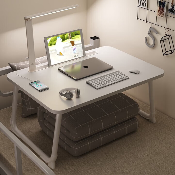 XIAOJIANGCAI Bedside Lamp Table Foldable Computer Desk Study Table Dorm Lazy Bay Window Reading Desk White Flat Surface 70