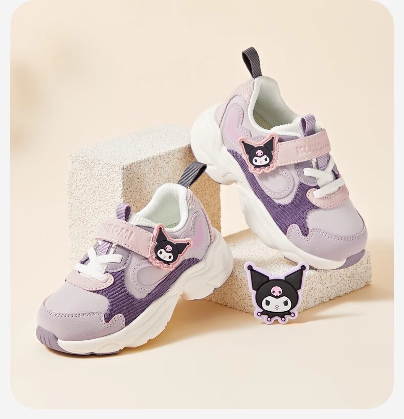 DAVE & BELLA Kuromi Co-Branded Children's Sneakers, Autumn Girls' Antibacterial Non-Slip Shoes for Older Kids 10