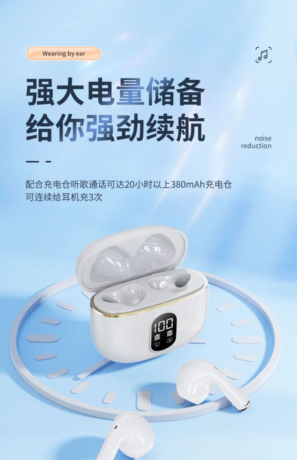 EARISE Berlin Sound 2025 Wireless Bluetooth Earbuds Semi-In-Ear Dual Noise Cancelling Long Battery Life Digital Display Sports Gaming Comfortable Student Universal X87 White 2