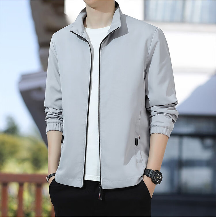 RED DRAGONFLY Men's Jacket Trendy Autumn Winter Business Executive Commuter Stand Collar Loose Casual Windproof Coat Gray 2XL 10