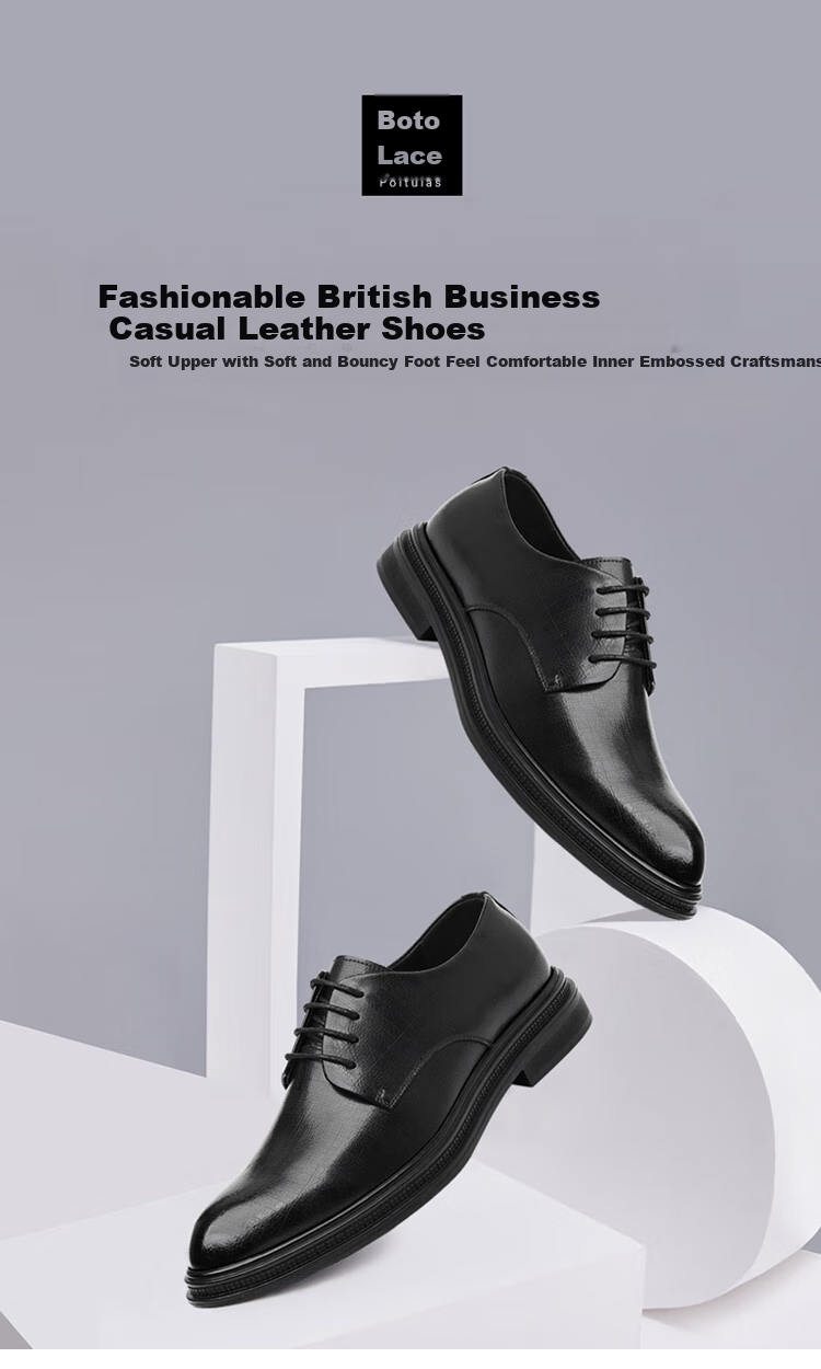 Poitulas Men's Lace-Up Business Casual Leather Shoes, Hollow Breathable Thick-Soled Formal Shoes, 9009 Black (Hollow), Size 43 1