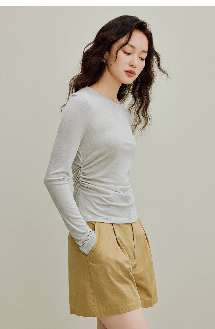 INMAN Wool Stand Collar T-Shirt 2025 Autumn Women's New Layered Slim Fit Long Sleeve Base Shirt Light Gray S 29