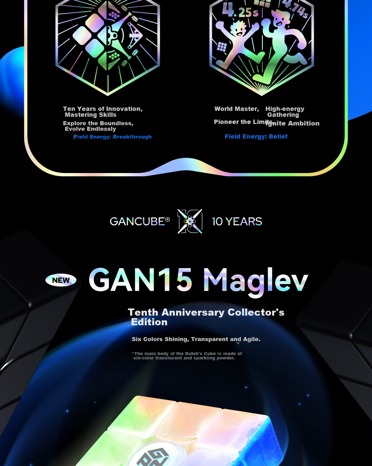 GAN Magic Cube, Three-Level Children's Early Education Toy, Magnetic Professional Competition Birthday Gift, 15Maglev Ten-Year Anniversary UV Versio 4