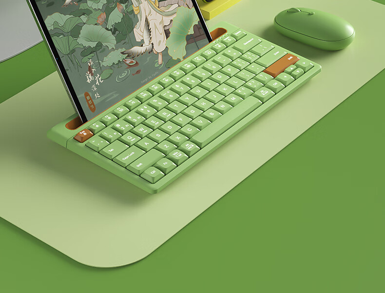 BOW Hangshi K150B IPad Wireless Bluetooth Keyboard with Air6 Connector, Compatible with Apple Android Huawei Xiaomi Phones, Tablets, Laptops, Leaf Green Color 1