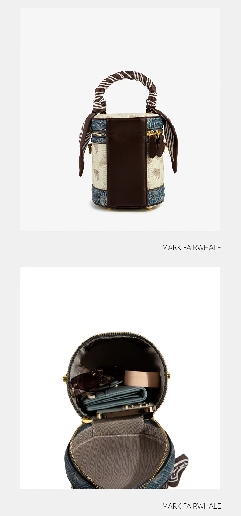 Mark Fairwhale Vintage Luxury Fashion Bucket Bag Versatile Round Tote Handbag Shoulder Bag for Women New Year Goddess Day Gift 7