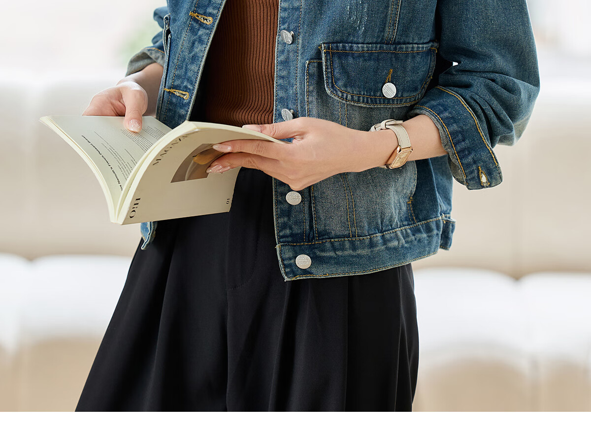 Pincai Women's Denim Jacket Trendy Retro Double Pocket Design Casual Versatile Top P53D006 36