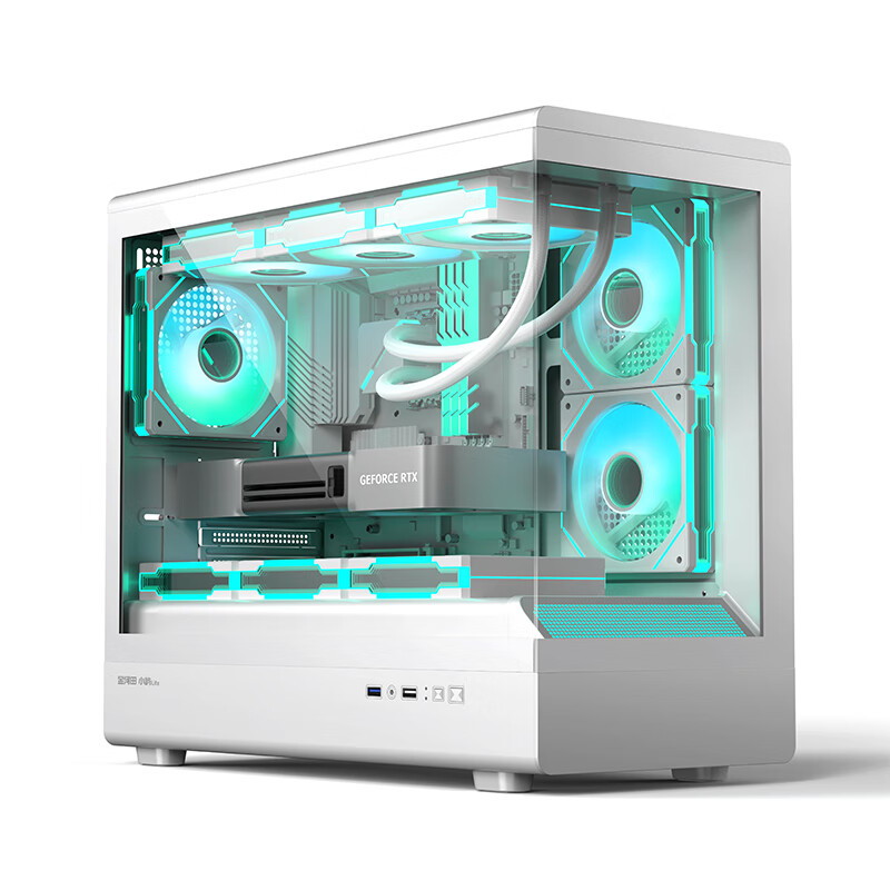 Golden Field Xiaoyu LITE White Gaming PC Case, Compatible with 360mm Water Cooling, MATX Motherboard, Three-Sided Quick Release, PVC High-Transparency Light Panel, 270° Panoramic View