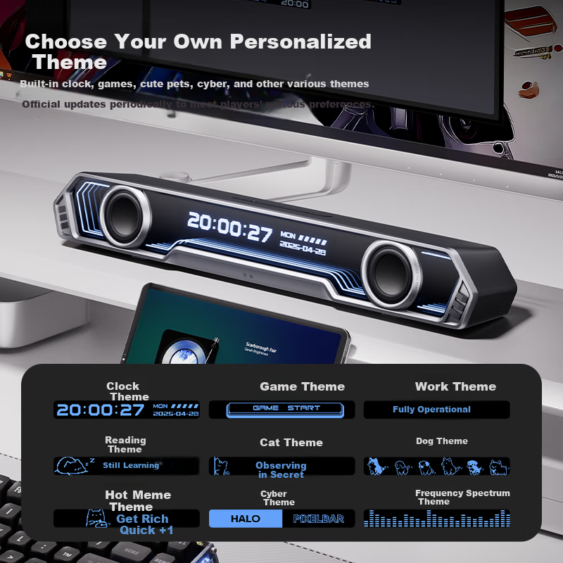 Manbuzhehuazai Halo PixelBar25 Deep Abyss Subtitle Lyrics Speaker, Computer Desktop PS Game Soundbar, Computer Echo Wall Bluetooth Long Strip Wired RGB Lighting Effects, Breakthrough Black