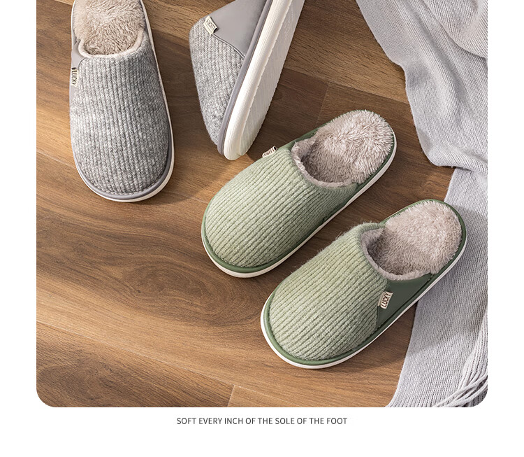 TZLDN Cotton Slippers Men Short Plush Autumn Winter Women's Indoor Thick Sole Warm Non-Slip Couple Cotton Shoes 9