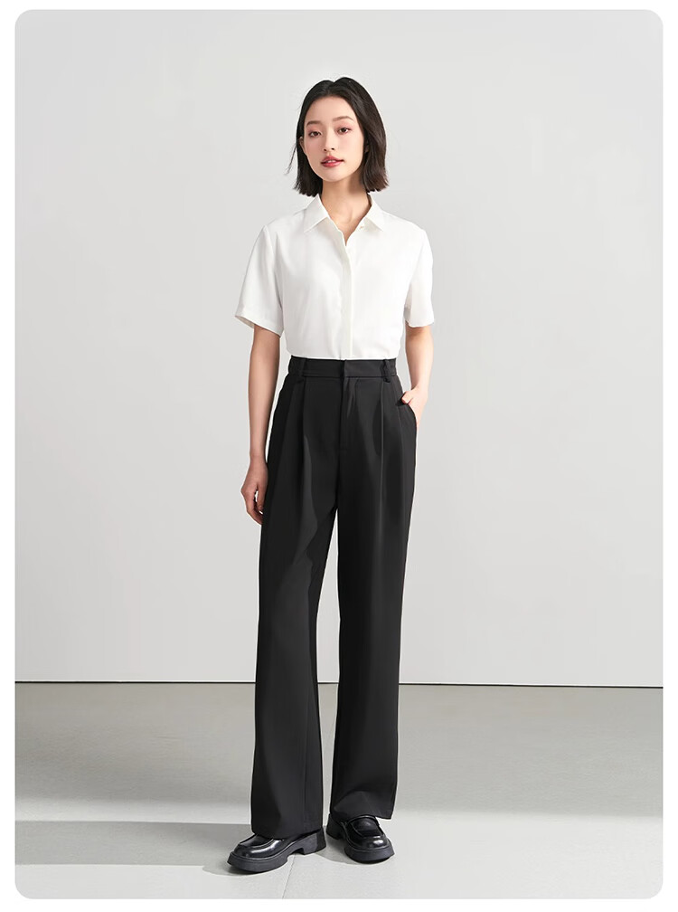 Bodexiaojie Black Suit Pants for Women, Formal Interview Wear, Petite Straight-Leg Wide-Leg Trousers, Professional Draping Dress Pants 2