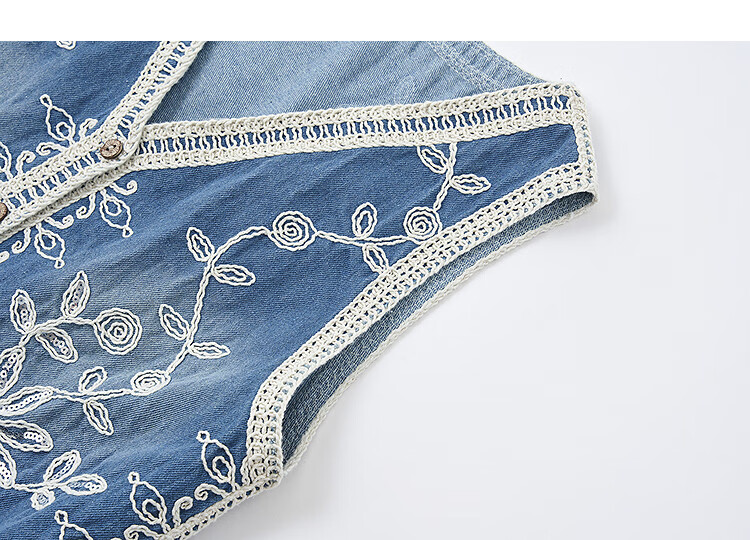 Demana Vintage Embroidered Denim Vest Sleeveless Cloud Cotton Short Women's Jacket Autumn Artistic Retro Style 6