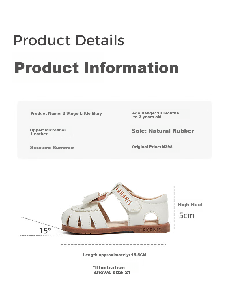 TARANIS Summer Kids Mary Jane Sandals Closed Toe Anti-Kick Toddler Soft Sole Functional Shoes Off-White Size 26 3