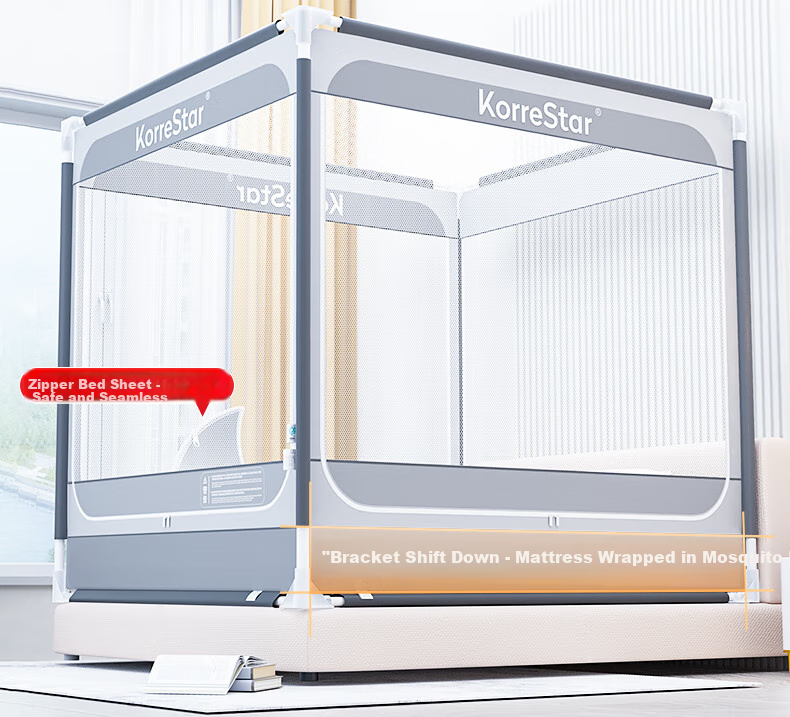 KORRESTAR Class A Household Full-Coverage Mattress-Style Anti-Fall Mosquito Net, Prevents Falling off Bed, Full Coverage Bottom, Thick Gray, 1.8 Meters [1 Bottom Screen] 2