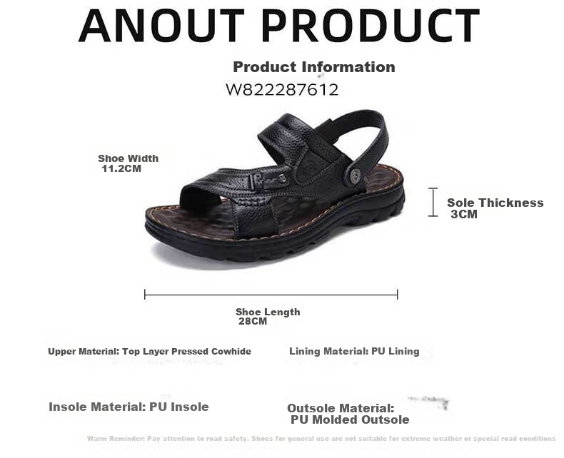 CAMEL Brand Men's Casual Slippers, Genuine Leather Sandals, Cowhide Breathable Wear-Resistant Beach Shoes, W822287612, Brown, Size 41 11