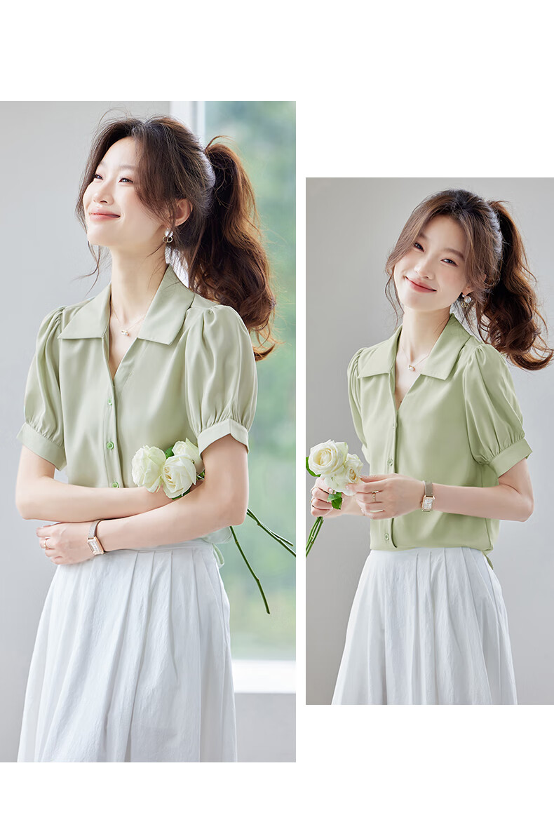 JEANSWEST Women's Shirt Summer Short Sleeve Puff Sleeve Professional Formal Cardigan Top White XL 5