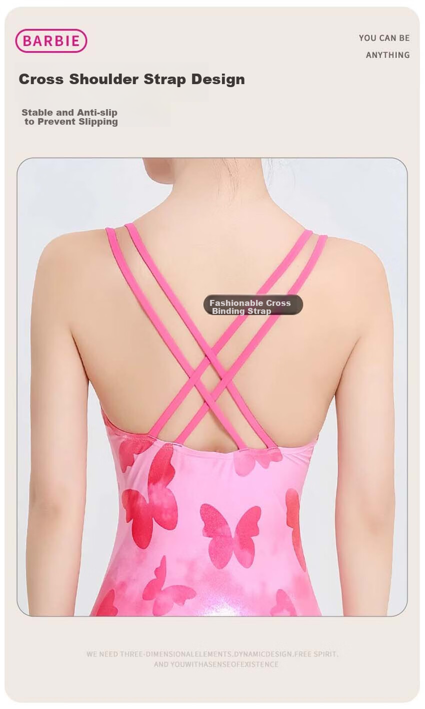 Barbie Women's Competitive Swimsuit One-Piece Triangle Sexy Printed Backless Swimwear for Professional Training in Swimming Pools 4