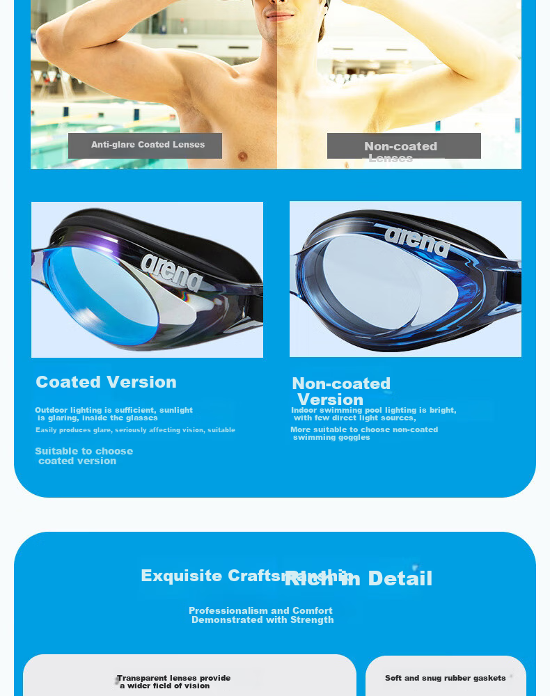 Arena Swimming Goggles, Imported High-Definition Anti-Fog Pioneer Small Shell Coated Series Goggles, Comfortable, Leak-Proof, Professional Training 6