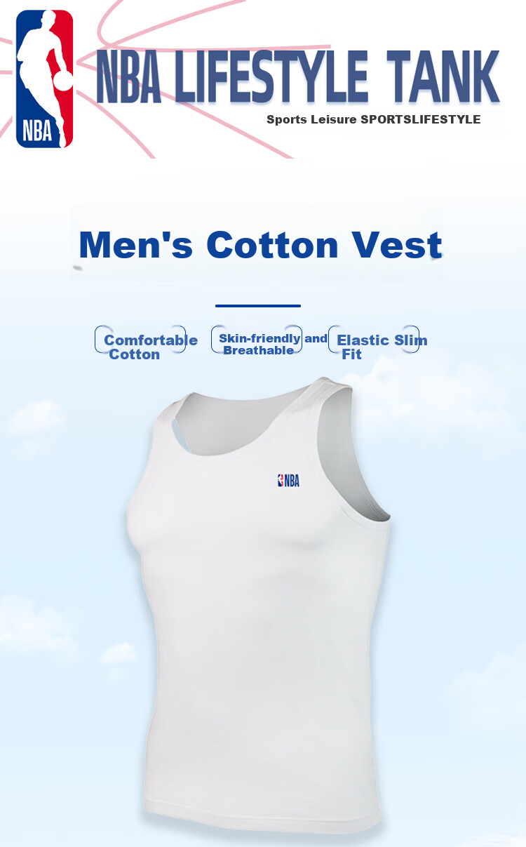 NBA Men's Cotton Sleeveless Vest Slim Fit Stretch Comfortable Basketball Sports Base Layer 2-Pack 1