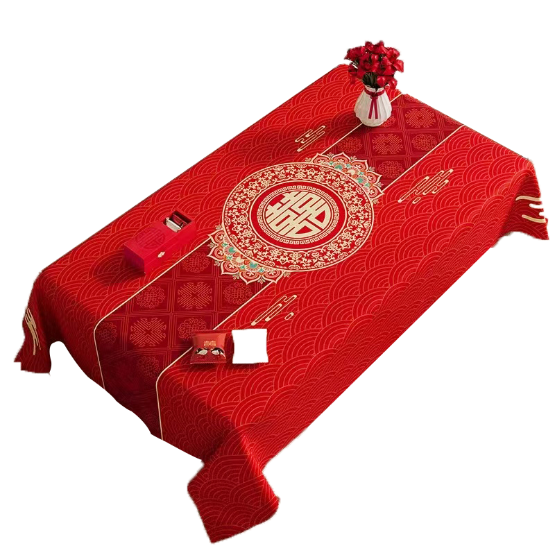 Jingxun Wedding Tablecloth, Red Festive Character, Engagement And Wedding Table Cover, Wedding Room Red Cloth, 1.4*1.8m