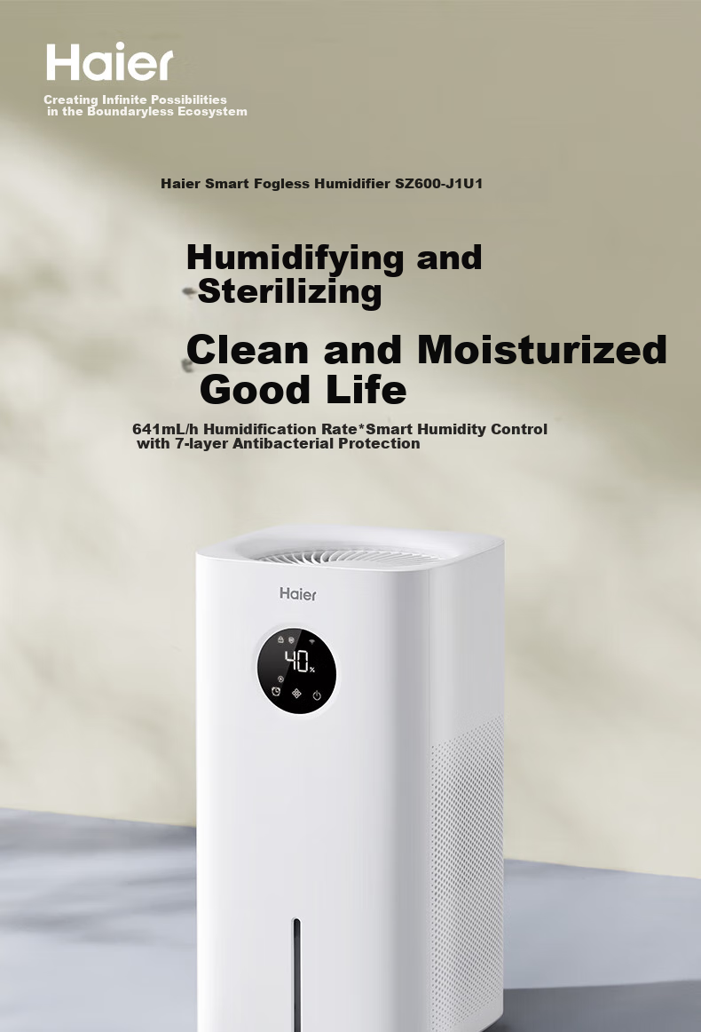 Haier Humidifier for Home Use, Non-Water Mist Evaporative Type, Recommended for Bedroom, Baby, Office, Negative Ion Purification, Air Purifying, Large Capacity, Smart Timer, UV Sterilization, Floor-Standing Humidifier 1