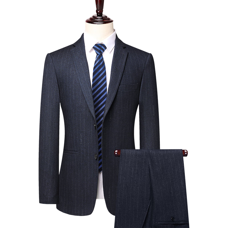 Shanshan Men's Slim Fit Business Casual Striped Suit Set New Professional Workwear Groom Best Man Wedding Formal Wear