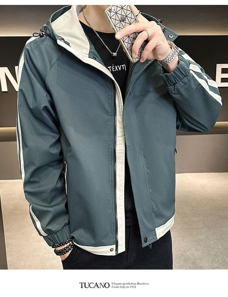 TUCANO Men's Spring Autumn Hooded Workwear Casual Jacket Loose Stylish Trendy Khaki 3XL 9