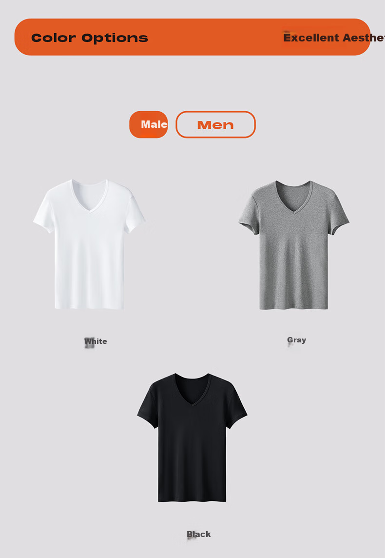 THREEGUN V-Neck T-Shirt for Men [7A Original Yarn Antibacterial], Pure Cotton Ribbed Elastic Versatile Short-Sleeve Basic Undershirt (2-Pack) 8