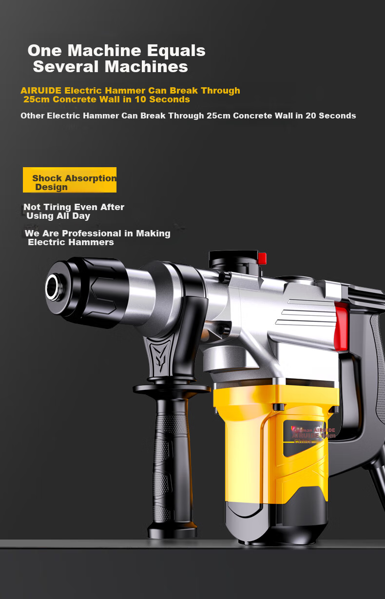 Airuide Safety Clutch Electric Hammer And Pick, Dual-Purpose Impact Drill, High-Power Electric Drill, Industrial Concrete Drilling Electric Tool 6