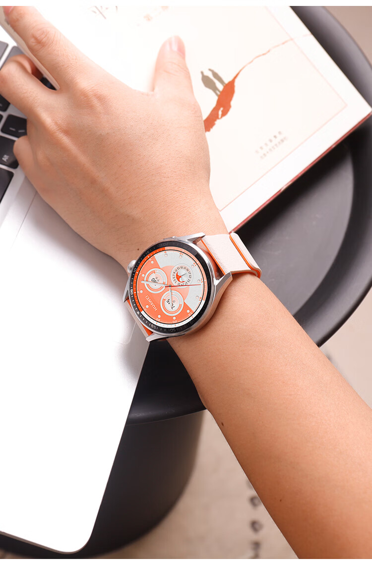 MSSM Compatible Huawei Watch Band for GT6/6pro/5/5pro/watch5/4pro/gt4/3, Magnetic Silicone Strap with Litchi Pattern Sports Wristband - Starlight with Orange, 18mm 4