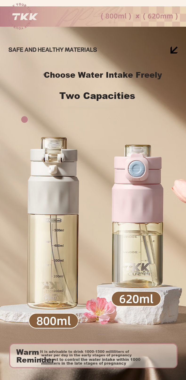 TKK Straw Cup for Pregnant Women And New Mothers, PPSU Water Bottle for Adults to Drink While Lying Down, Food-Grade Plastic Water Bottle for Students And Childre 11