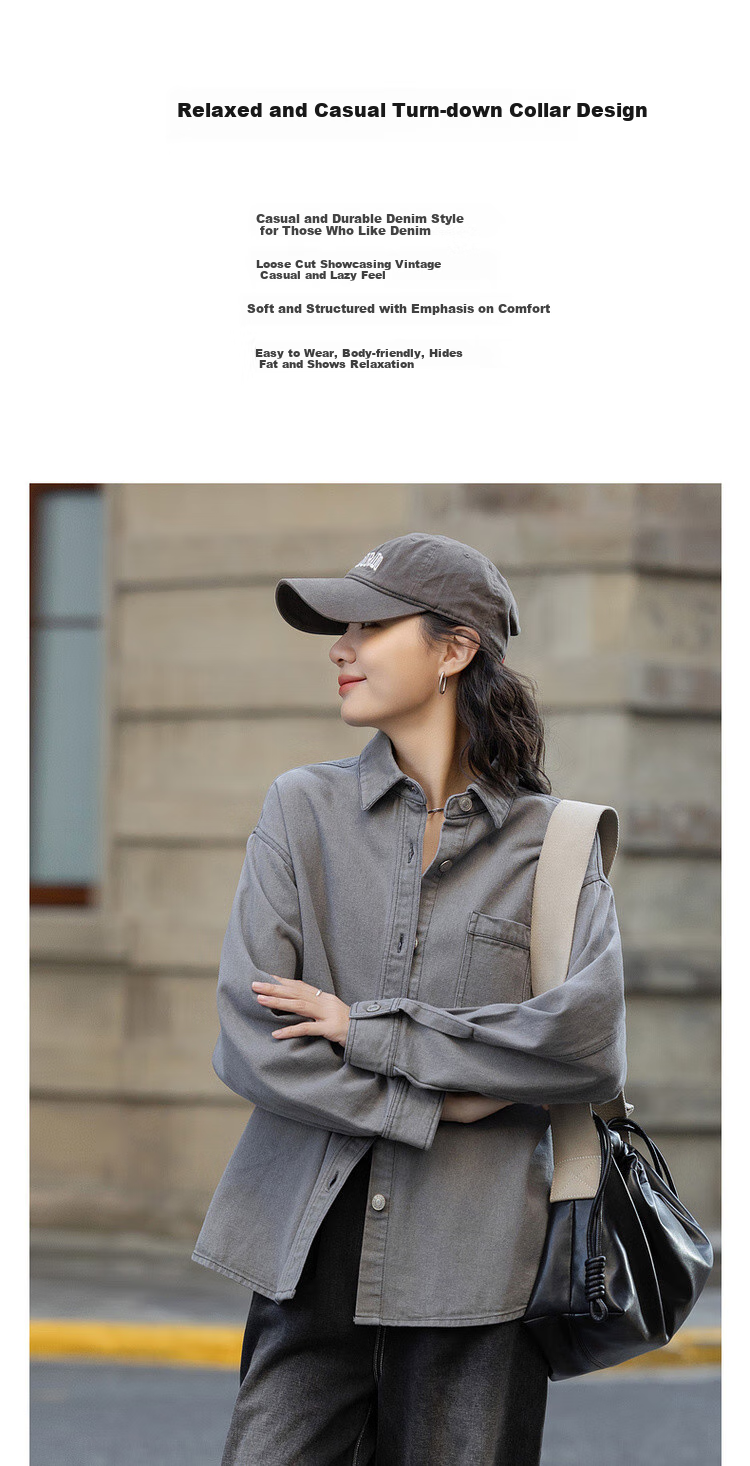 Dme [Retro Moisture-Wicking] Spring Cloud-Feel Cotton Vintage Washed Lapel Relaxed Loose-Fitting Concealing Women's Denim Jacket 1