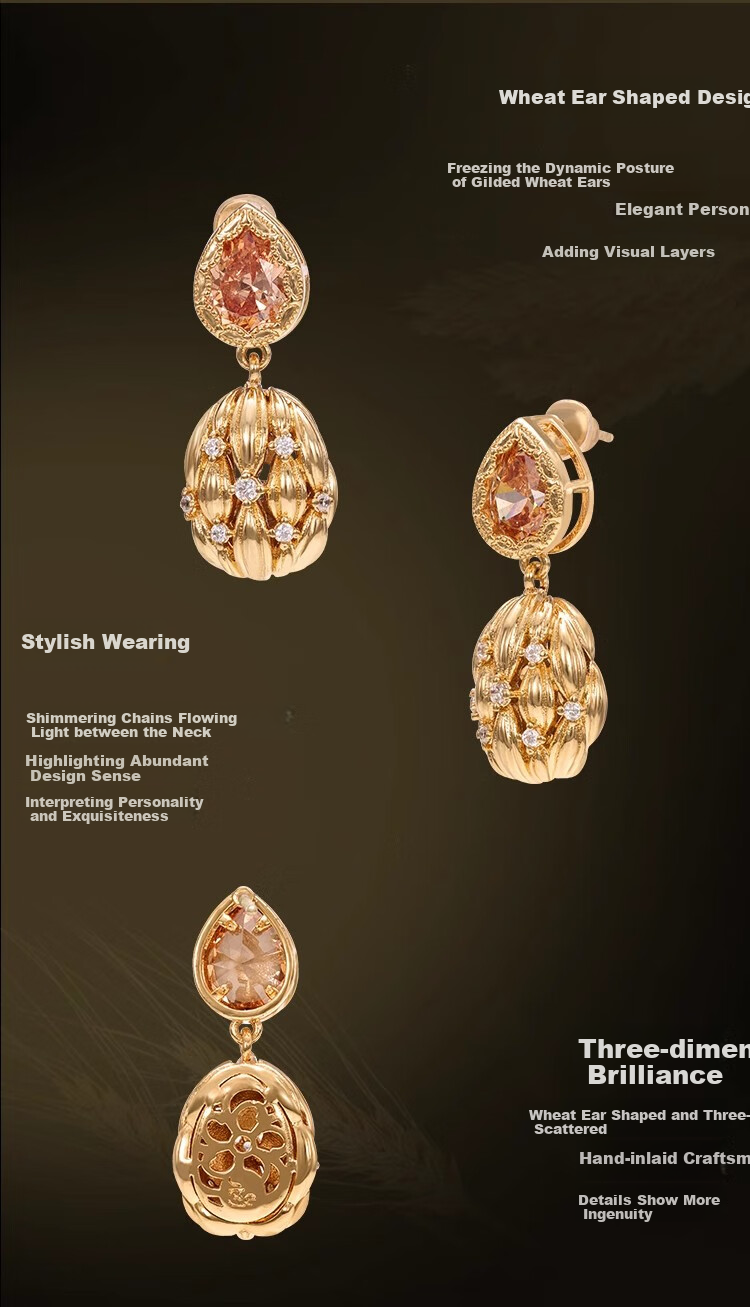 Eternelle French Original Design Wheat Ear Studs for Women, Stylish Elegant Earrings, Luxurious High-End Hoop Earrings 4