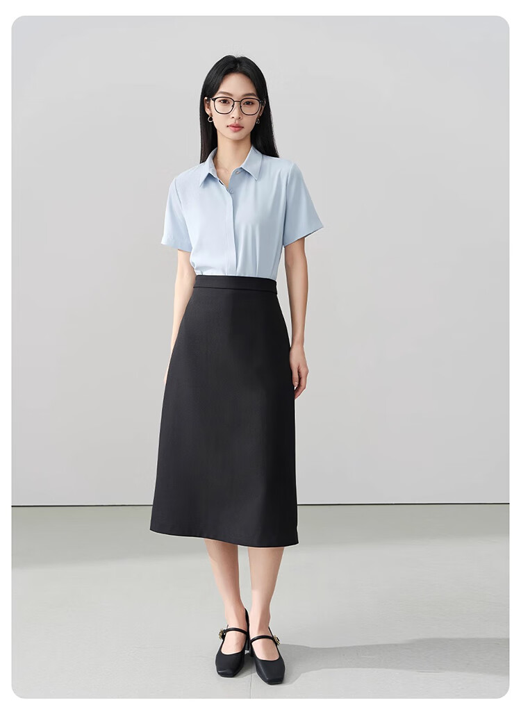 Bodexiaojie Blue Professional Short-Sleeve Blouse for Women, Summer Public Exam Interview Chiffon Top, Commuter Outfit Formal Shirt, Blue, XL 23