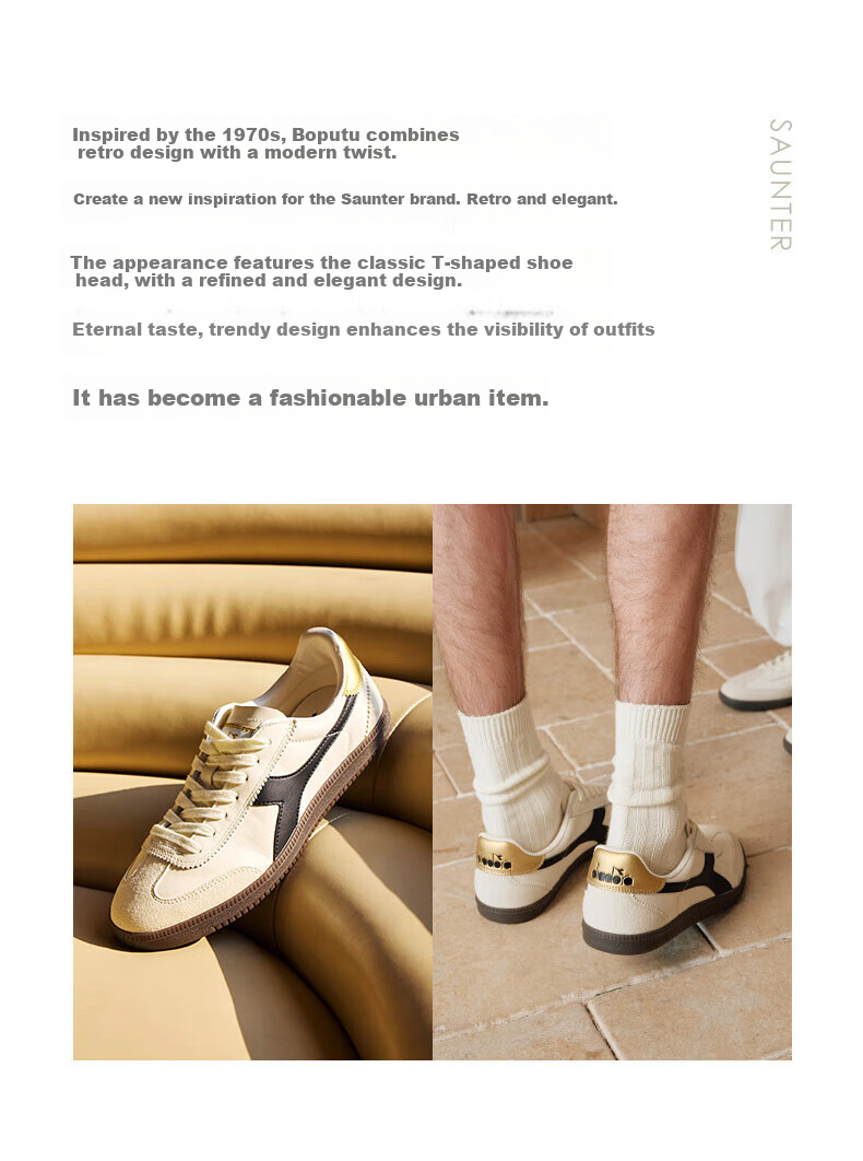 Diadora Men's And Women's Casual Shoes Saunter OG White/black/gold 42.5 7