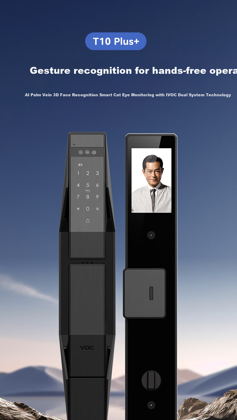 VOC Smart Lock with Palm Vein And Facial Recognition, Dual Camera Door Lock for Home Use, Fingerprint Lock, Electronic Password Lock T10Plus S 2